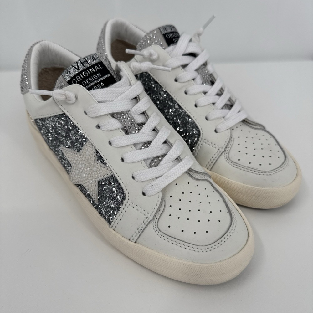 Vintage Havana Georgette  Sneakers White Silver Glitter Lace Up Casual 7.5